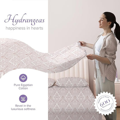 Carressa Linen 100% Egyptian Cotton King Size Sheet Set - Printed 600 Thread Count Egyptian Cotton Sheets King Size (Paisley Print), Soft, Cooling, Sateen Weave 16" Deep Pocket Luxury Hotel Sheets