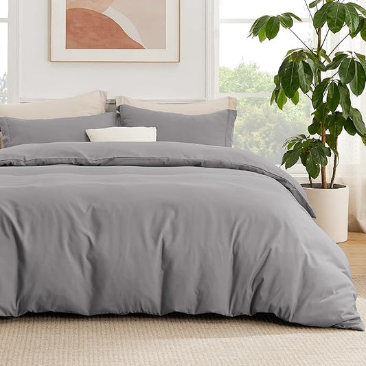Bedsure Duvet Cover with Fitted Sheet King - Cooling Deep Pocket, Hotel Luxury Soft Double Brushed Bedding Set with Zipper Closure, 1 Duvet Cover, 1 Fitted Sheet, 2 Pillow Shams, NO Comforter, Grey