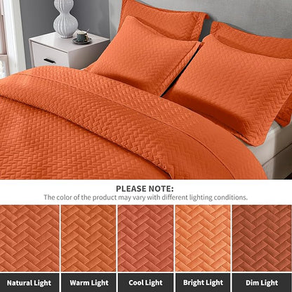 Maple&Stone Quilt Set Twin Size, Burnt Orange Lightweight Bedspread Ultrasonic Chevron Pattern Light Coverlet for All Season Comforter Bedding Decor - 2 Piece Twin Bed Cover Sets