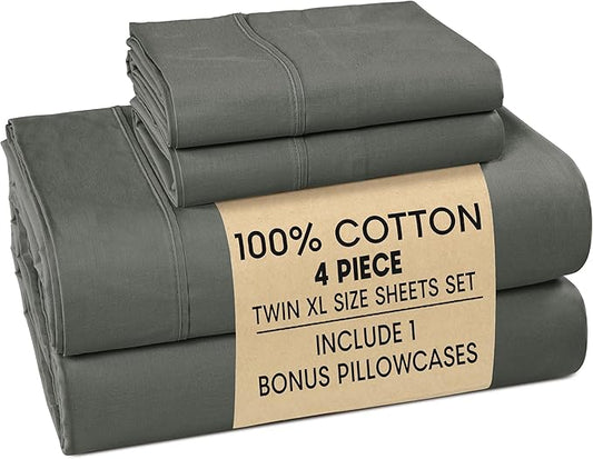 Casa Platino Twin XL Sized Sheets – 4 Piece Twin XL Size Sheets Set, Soft & Breathable, With 15 Inch Deep Pocket Fitted Sheet, Cozy Cooling Sheets, Perfect for Daily Use & Machine Washable – Dark Grey
