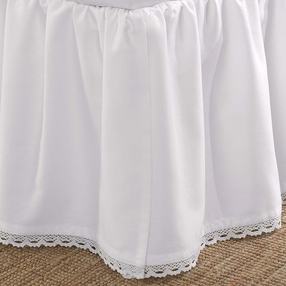 Laura Ashley Home - King Bedskirt, Luxury Bedroom Decor, Wrinkle & Fade Resistant (Crochet Ruffle White, King)