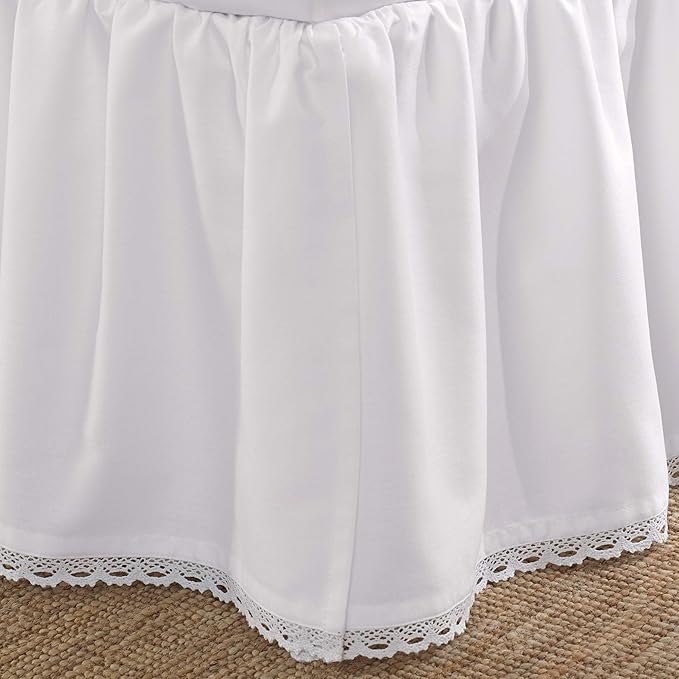 Laura Ashley Home - Queen Bedskirt, Luxury Bedroom Decor, Wrinkle & Fade Resistant (Crochet Ruffle White, Queen)