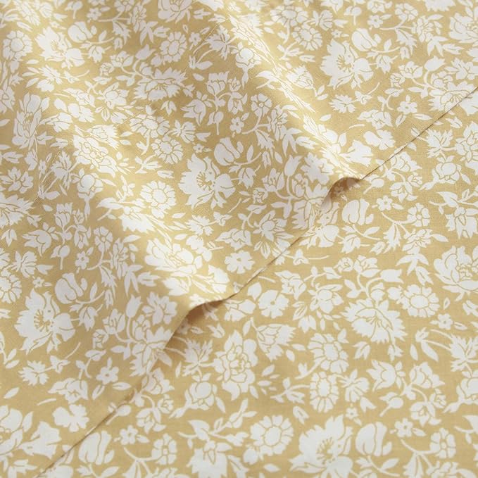 Laura Ashley - Full Sheets, Cotton Percale Bedding Set, Lightweight & Breathable Home Decor, Oeko-Tex Certified (Heirloom Ditzy Gold, Full)