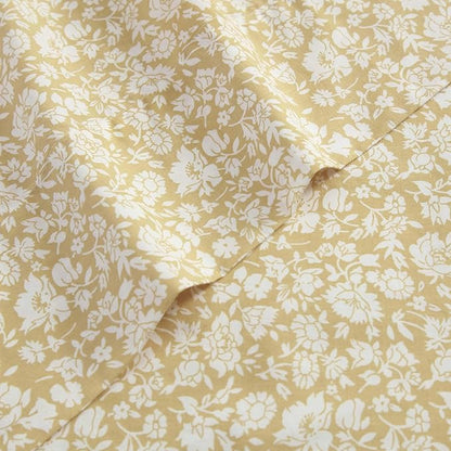 Laura Ashley - Twin Sheets, Cotton Percale Bedding Set, Lightweight & Breathable Home Decor, Oeko-Tex Certified (Heirloom Ditzy Gold, Twin)