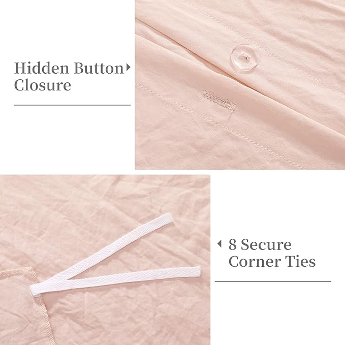 Pink Ruffle Duvet Cover Queen Size, 3PCS Soft Washed Microfiber Vintage French Country Duvet Cover Set for Queen Bed, Pink, 90x90 in