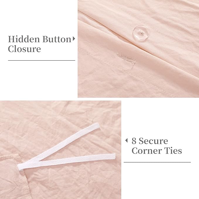 Pink Ruffled Duvet Cover Twin, 2PCS Soft Washed Microfiber Vintage French Country Duvet Cover Set for Kids Girls, Pink, 68x90 in