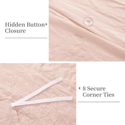 Pink Ruffled Duvet Cover Twin, 2PCS Soft Washed Microfiber Vintage French Country Duvet Cover Set for Kids Girls, Pink, 68x90 in