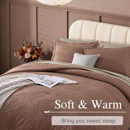 Geniospin Twin Comforter Set - 5 Pieces Brown Textured Bed in Bag, Twin Bedding Sets with Comforter, Sheets, Pillowcases & Shams, All Season Brown Bedding