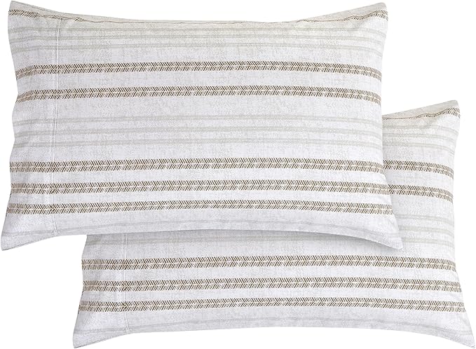 Elegant Comfort Ultra Soft Set of 2 Striped Print Pillowcases - 1500 Premium Hotel Quality Microfiber, Soft and Smooth Envelope Closure 2-Piece Pillow Covers - Standard/Queen, Traci Linen