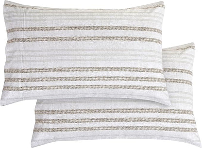 Elegant Comfort Ultra Soft Set of 2 Striped Print Pillowcases - 1500 Premium Hotel Quality Microfiber, Soft and Smooth Envelope Closure 2-Piece Pillow Covers - Standard/Queen, Traci Linen