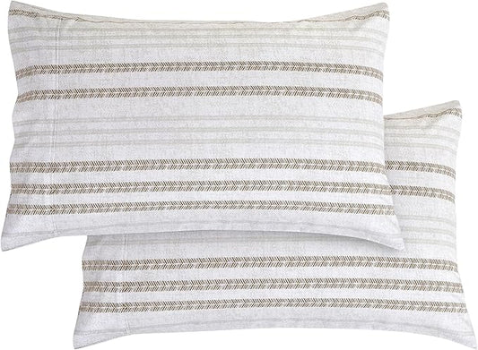 Elegant Comfort Ultra Soft Set of 2 Striped Print Pillowcases - 1500 Premium Hotel Quality Microfiber, Soft and Smooth Envelope Closure 2-Piece Pillow Covers - Standard/Queen, Traci Linen