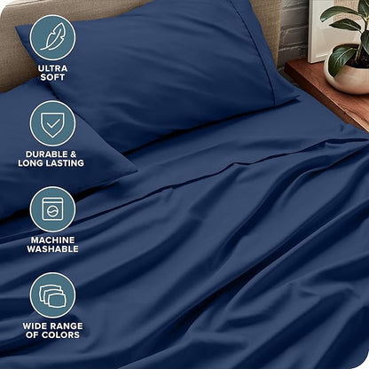 Bare Home King Sheet Set - 1800 Ultra-Soft Microfiber King Bed Sheets - Double Brushed - Deep Pockets - Easy Fit - 4 Piece Set - Bedding Sheets & Pillowcases (King, Dark Blue)