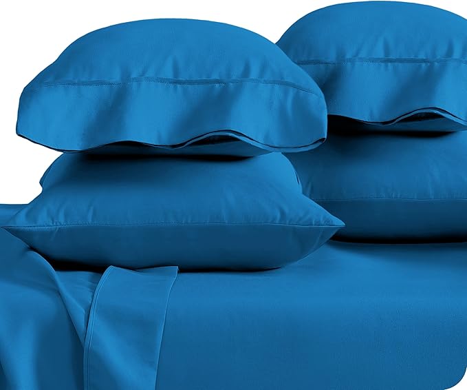 Bare Home Microfiber Bulk Pillow Cases - King Set of 4 - Cooling Pillowcases - Double Brushed - Medium Blue Pillowcases 4 Pack - Easy Care (King - 4 Pack, Medium Blue)