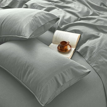 4Pcs Organic Linen Sheets California King Size, 100% French Linen from Normandy, Breathable Earl Gray Cal King Sheet Set with 16 Inch Deep Pocket, 1 Flat Sheet, 1 Fitted Sheet, 2 Pillowcases
