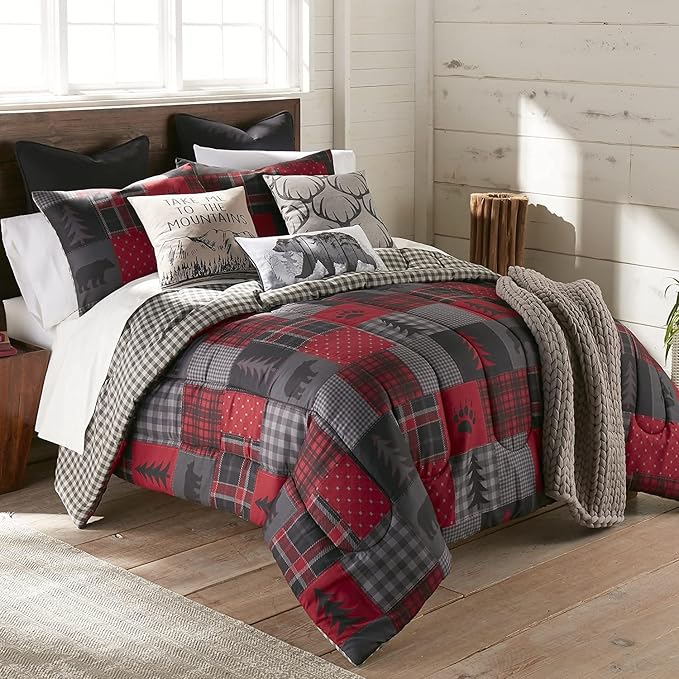 Donna Sharp Queen Comforter Set - 3 Piece Set - Red Forest - Queen Comforter and Two Standard Pillow Shams - Machine Washable - Perfect for Rustic Décor