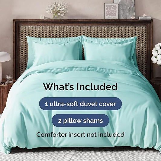 Duvet Cover Queen Size Set - Extra Soft Queen Duvet Cover 90" x 90" with 2 Pillow Shams - Hotel Luxury, Easy Care & Fade Free w/ Zipper Closures & Ties - All Season, Comfy and Breathable (Spa Blue)