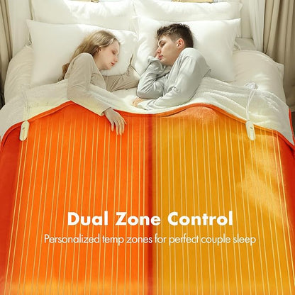 Electric Heated Blanket Queen Size 84"x90" - Flannel Sherpa Electric Blanket with Dual Control, 5 Heating Levels & 10 Hours Auto Off, Heated Blanket for Women with Overheat Protection(Orange)