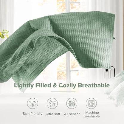 Comfort Spaces Sage Green Oversized Queen Quilt Set 102"x118" Bedspread Quilted Summer Lightweight Microfiber Bedding Coverlet with Double Sided Stitching Soft All Season 3 Piece with Matching Shams