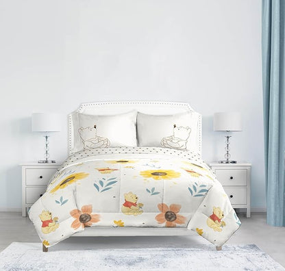 Jay Franco Disney Winnie The Pooh Queen Comforter Set - 7 Piece Bedding Includes Sheet Set & Pillow Covers - Super Soft Cozy Floral Bedding