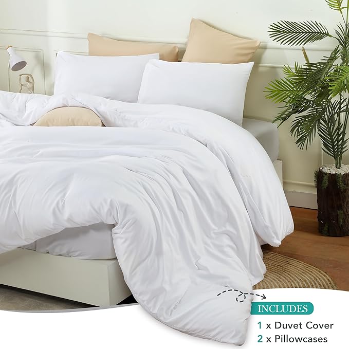 Utopia Bedding Duvet Cover Set with Pillowcases - 1 Duvet Cover with 2 Pillowcases - 20 X 36-3 Pieces Bedding Duvet Cover with Zipper Closure - Soft Brushed Microfiber (King, White)