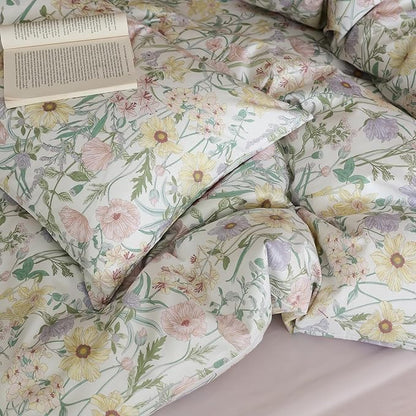 Floral Queen Size Comforter Cotton Fluffy Bedding Set Lightweight Vintage Down Alternative Girly Bedding Comforter Sets Chic 3 Piece Boho Farmhouse Bed Comforter with 2 Pillowcases