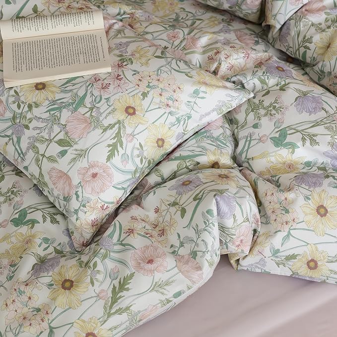 Floral XL Twin Comforter Cotton Fluffy Bedding Set Lightweight Vintage Down Alternative Girly Bedding Comforter Sets Chic 3 Piece Boho Farmhouse Bed Comforter with 2 Pillowcases