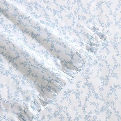 Laura Ashley - King Sheet Set, Breathable Percale Cotton Bedding, 200 Thread Count, Floral Home Decor (Victoria Blue, King)