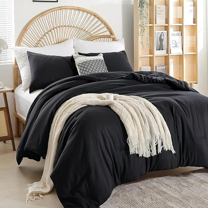 weigelia King Size Comforter Set Soft Microfiber 3 Piece Comforters Set for Men, Women Black Lightweight Alternative Comforter for All Season (1 Comforter, 2 Pillowcases)