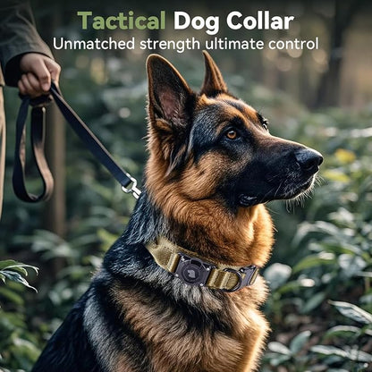 2026 Upgrade Waterproof Tactical AirTag Dog Collar, Built in AirTag Holder | Comfortable Control Handle, Quick Release Metal Buckle, Durable 1000D Nylon, For Medium to Large Dogs, Khaki, L