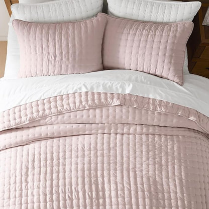 WDCOZY Pink Queen Size Quilt Bedding Sets with Pillow Shams, Lightweight Soft Bedspread Coverlet, Quilted Blanket Thin Comforter Bed Cover, All Season Summer Spring, 3 Pieces, 90x90 inches