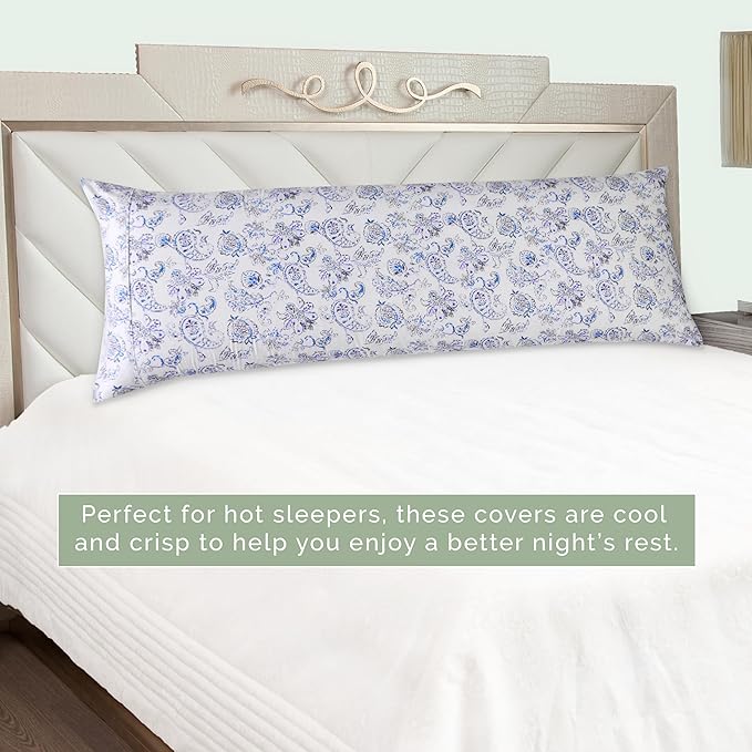 Elegant Comfort Ultra Soft 1-Piece Set Floral Print Pillowcases - 1500 Premium Hotel Quality Microfiber, Soft and Smooth Hidden Zipper Closure 1-Piece Pillow Covers - Body Pillowcase, Paisley Indigo