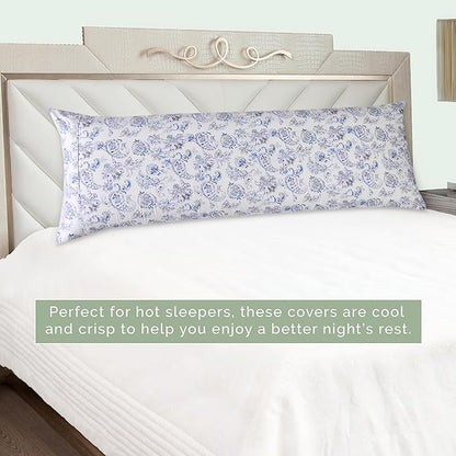 Elegant Comfort Ultra Soft 1-Piece Set Floral Print Pillowcases - 1500 Premium Hotel Quality Microfiber, Soft and Smooth Hidden Zipper Closure 1-Piece Pillow Covers - Body Pillowcase, Paisley Indigo