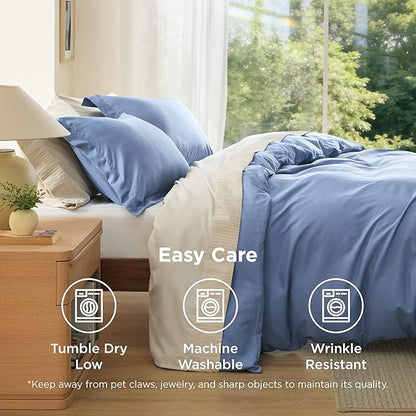 Bedsure Duvet Cover Queen Size - Soft Double Brushed Bedding Set for Kids & Adults, Zipper Closure, 3 Pieces, Includes 1 Duvet Cover (90"x90") & 2 Pillow Shams, NO Comforter, Slate Blue