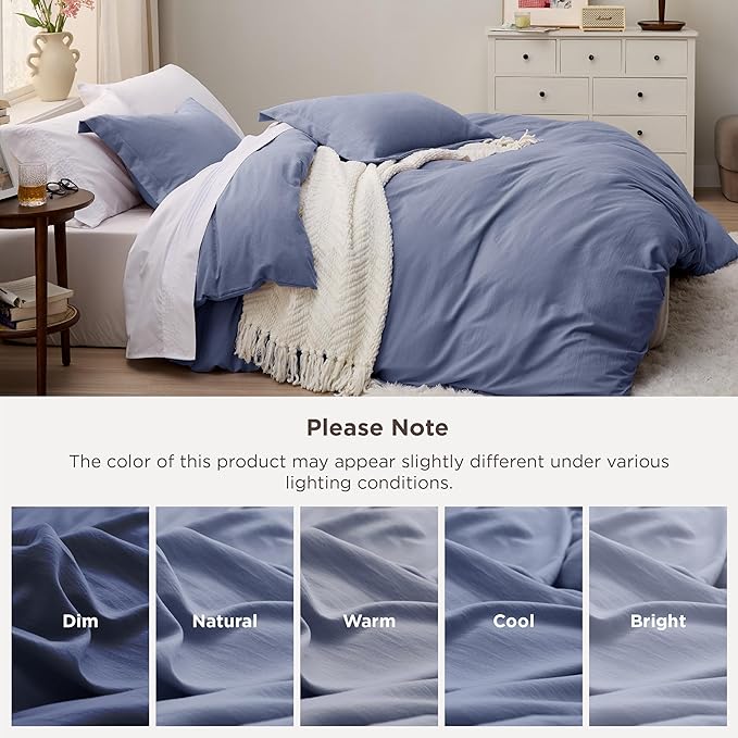 Bedsure Slate Blue Duvet Cover King Size - 3 Pieces Prewashed Cotton-Like Extra Soft Bedding Set, Includes 1 Duvet Cover 104x90 Inches with Zipper Closure & 2 Pillow Shams, Comforter Not Included