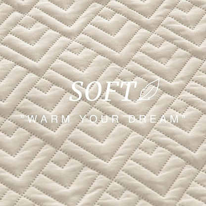 EXQ Home Quilt Set Full/Queen Size Beige 3 Piece,Lightweight Soft Coverlet Modern Style Squares Pattern Bedspread Set for All Season(1 Quilt,2 Pillow Shams)