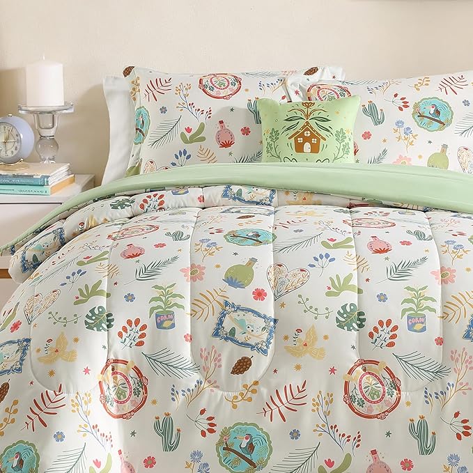 Twin Comforter Set for Girls-3 Pieces Forest Friends Twin Bedding Set with 1 Comforter, 1 Decor Pillow, 1 Pillow Sham