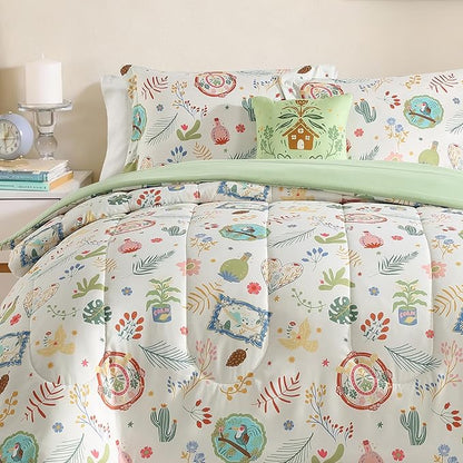Twin Comforter Set for Girls-3 Pieces Forest Friends Twin Bedding Set with 1 Comforter, 1 Decor Pillow, 1 Pillow Sham