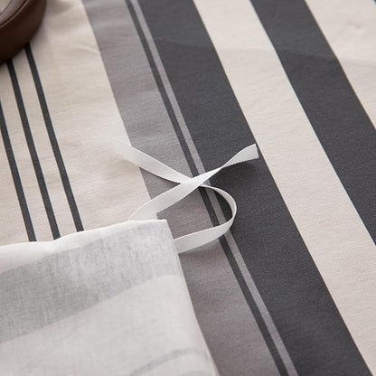 Striped Duvet Cover Queen Size Off White Charcoal Gray Queen Comforter Cover Cotton Boho Patterned Soft Duvet Cover Set with Hidden Zipper Vertical Stripe Bedding Set Farmhouse Duvet Protector