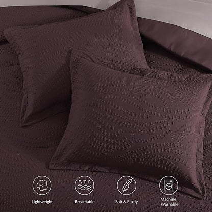 Geniospin Full Size Comforter Set - 7 Pieces Purple Bedding Set, Botanical Textured Comforter Set, All Season Comfortable Bed in a Bag with Comforter, Sheets, Pillowcases & Shams