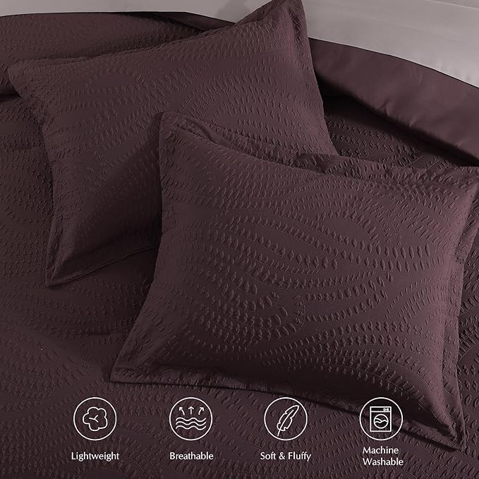 Geniospin Twin Comforter Set - 5 Pieces Purple Bedding Set, Botanical Textured Comforter Set, All Season Comfortable Bed in a Bag with Comforter, Sheets, Pillowcase & Sham
