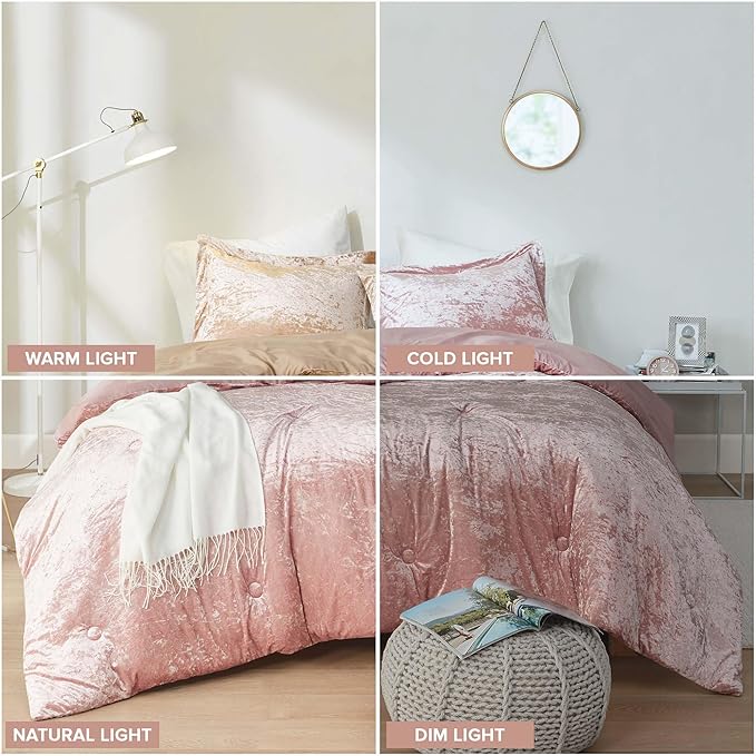 Comfort Spaces Juliette Luxe Comforter Set Velvet Lush with Soft Brushed Microfiber Reverse, All Season Cozy Velvet Bedding Sets, Fluffy Comforter Bed Set, Matching Sham, Blush Twin/Twin XL 2 Piece