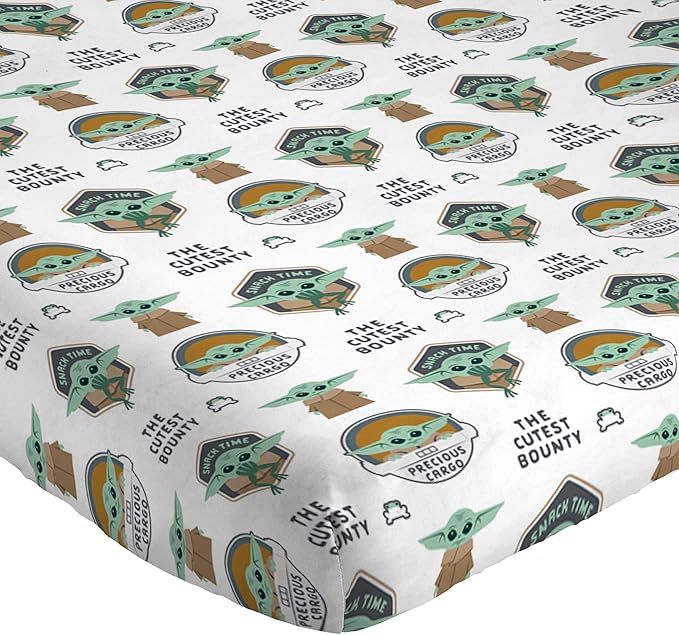 Jay Franco Kids Sheet Cartoon Set with Fitted, Flat Sheets & Pillow Cover - Ultra-Soft Bedding with Pillowcase for Room Decor, White - Mandalorian, 3 Piece Twin