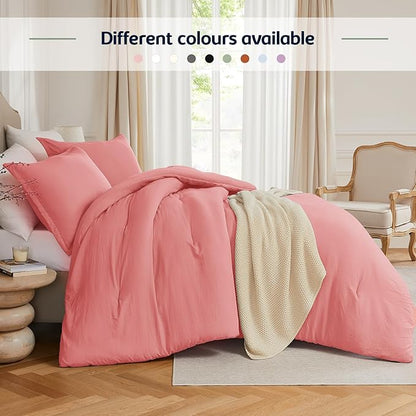 Oversized Queen Comforter Set Peach Pink, Extra Length Fit for Thick Mattresses,3PCS Bedding Comforter for All Season, Oversized Queen Size(98''×98'' Comforter & 2 Pillowcases)