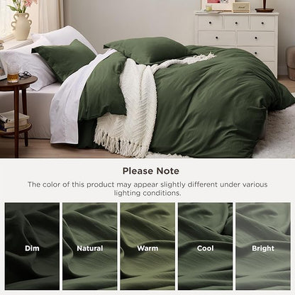 Bedsure Olive Green California King Duvet Cover - Prewashed Cotton-Like Extra Soft Bedding Set, Includes 1 Cal King Duvet Cover 104x98 Inches with Zipper Closure & 2 Pillow Shams, No Comforter