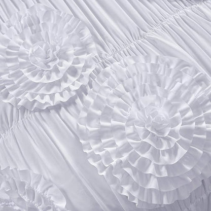 Lush Décor Serena 3 Piece Ruched Flower Comforter Set - White - Full/Queen