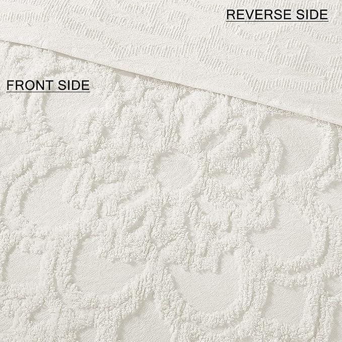 Madison Park Lightweight, Breathable Chenille Tufted Cotton Quilt, Shabby Chic Boho Medallion Design, Tassel Fringe Bedspread Coverlet, Shams Twin/Twin XL(68"x92"), Laetitia, Ivory 2 Piece