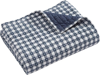 Levtex Home - Camden Gingham Stitch Navy Quilted Throw (50x60in) - Textured Gingham - Lightweight Cotton Throw Blanket - Navy and White - Reversible - Cotton