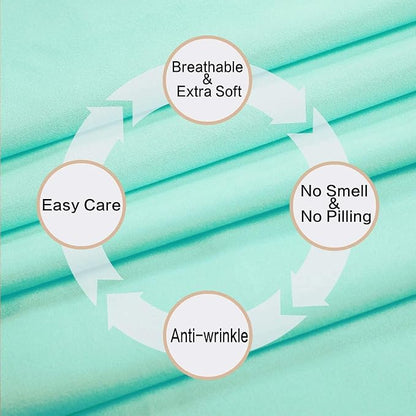 4 Piece Bed Sheet Set (Queen,Mint) 1 Flat Sheet,1 Fitted Sheet and 2 Pillow Cases,Brushed Microfiber Luxury Bedding with Deep Pockets
