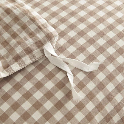 Nayoroom Gingham Duvet Cover Full Size 100% Washed Cotton Brown Tan Plaid Checkered Comforter Cover 3 Pcs Soft Breathable Grid Farmhouse Dorm Bedding Set for All Seasons