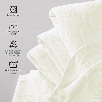 Utopia Bedding Ivory 100% Cotton Blanket [King Size - 90x108 Inch] Lightweight, Soft and Breathable Thermal Blanket for All Seasons